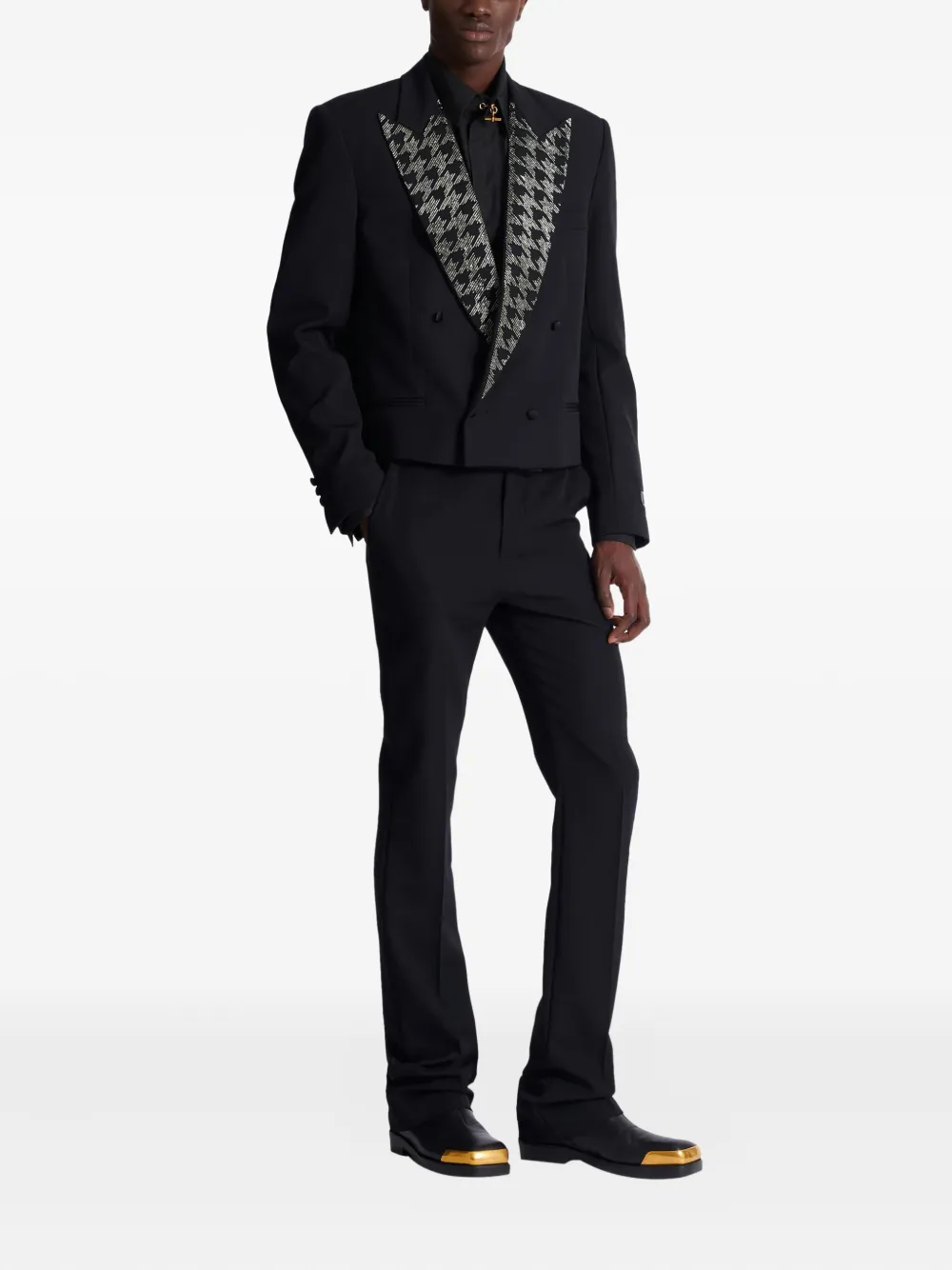 Balmain Crystal-embellishment Double-breasted Blazer In Black