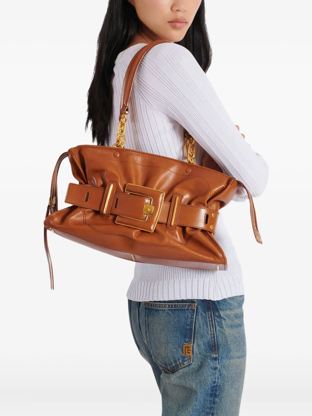 Balmain Anthem schoudertas - Bruin