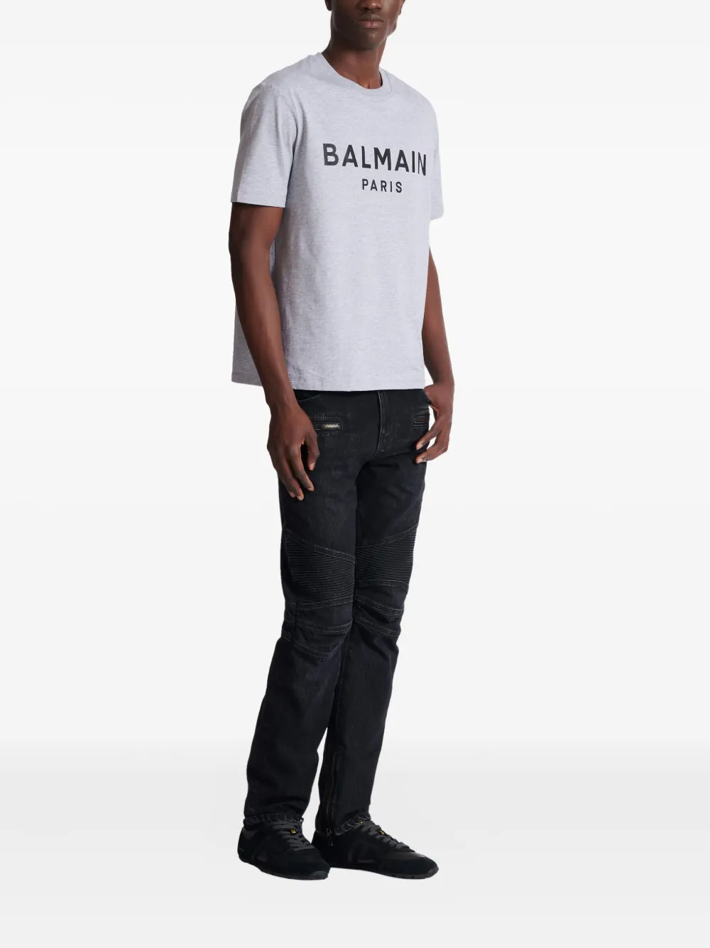 Balmain Printed Cotton T-shirt In Gray