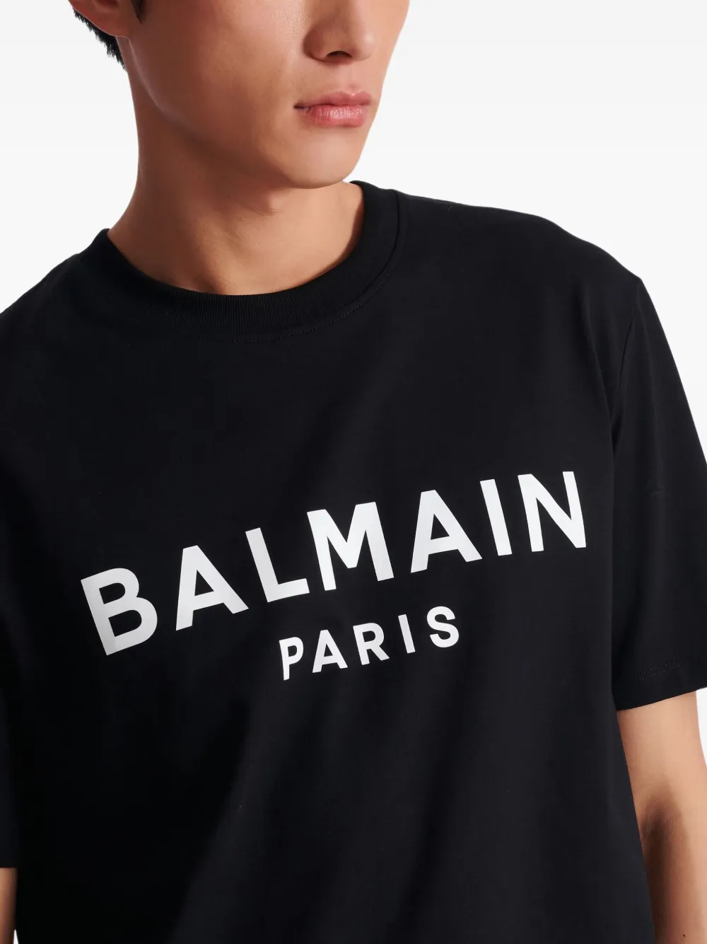 Balmain Crew Neck Nylon Silk Short Sleeve Top In Multi