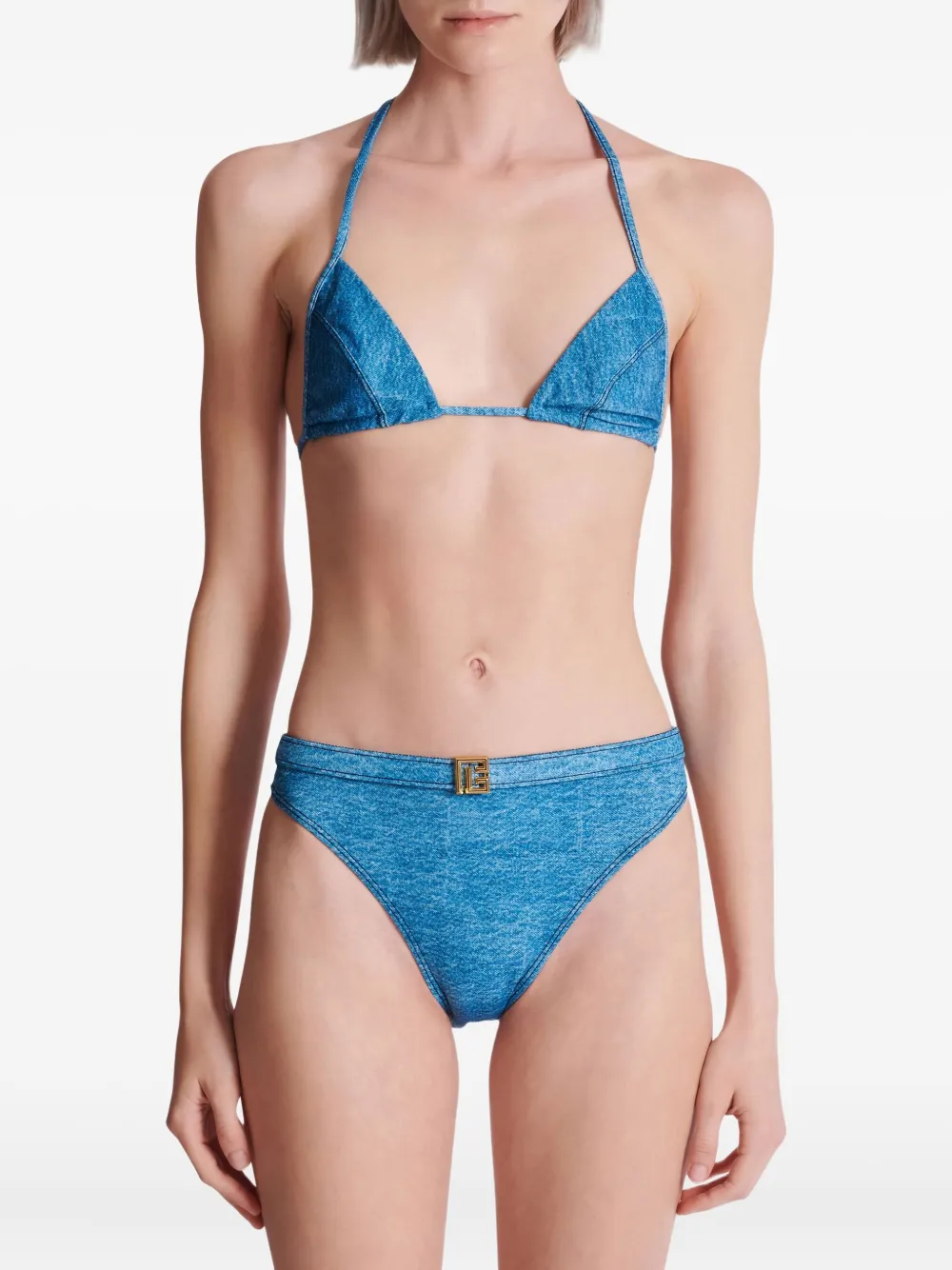  Balmain Bikini Con Placa Del Logo - Azul 