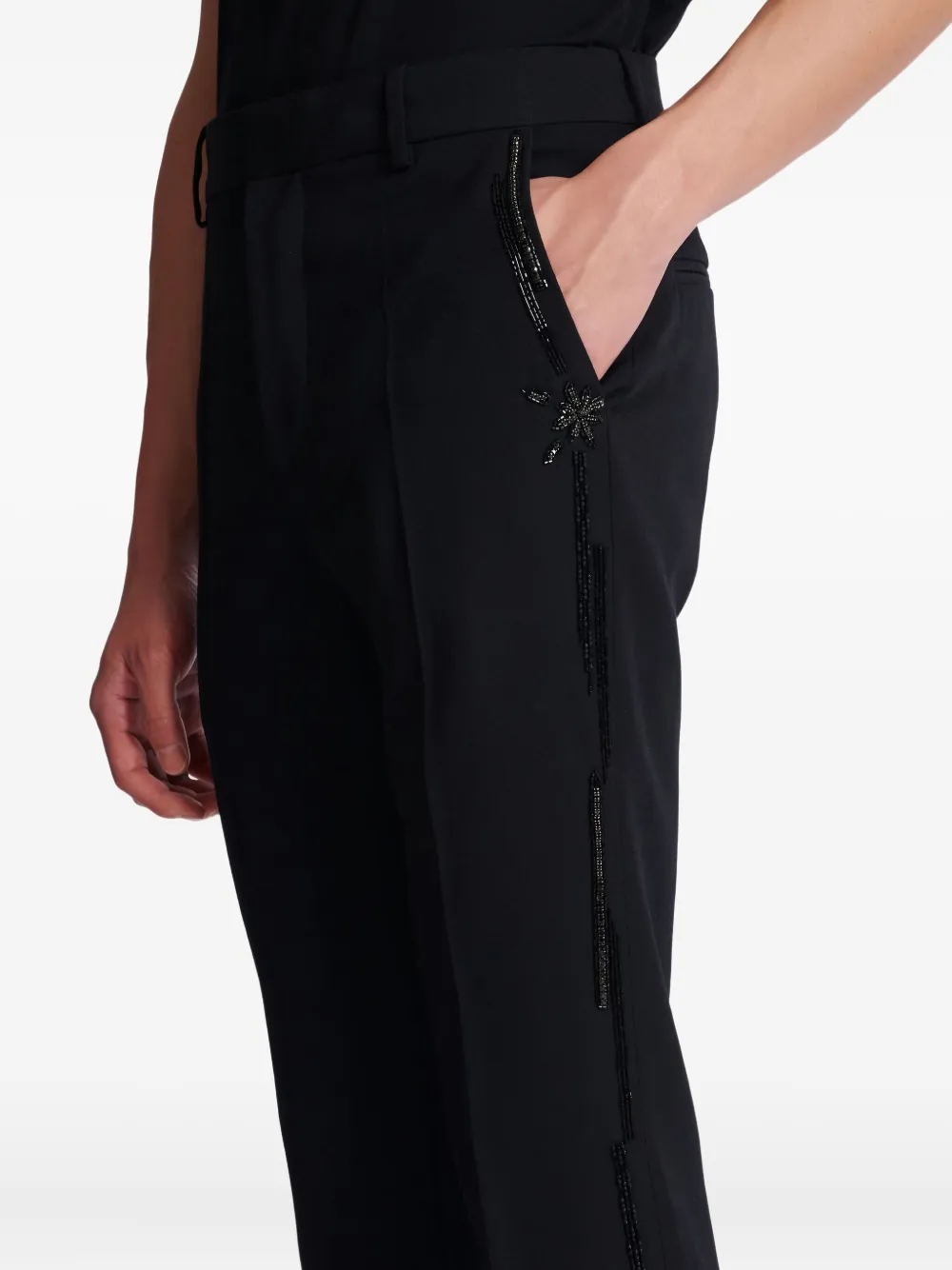 Balmain Wollen broek met geborduurde kristallen Zwart