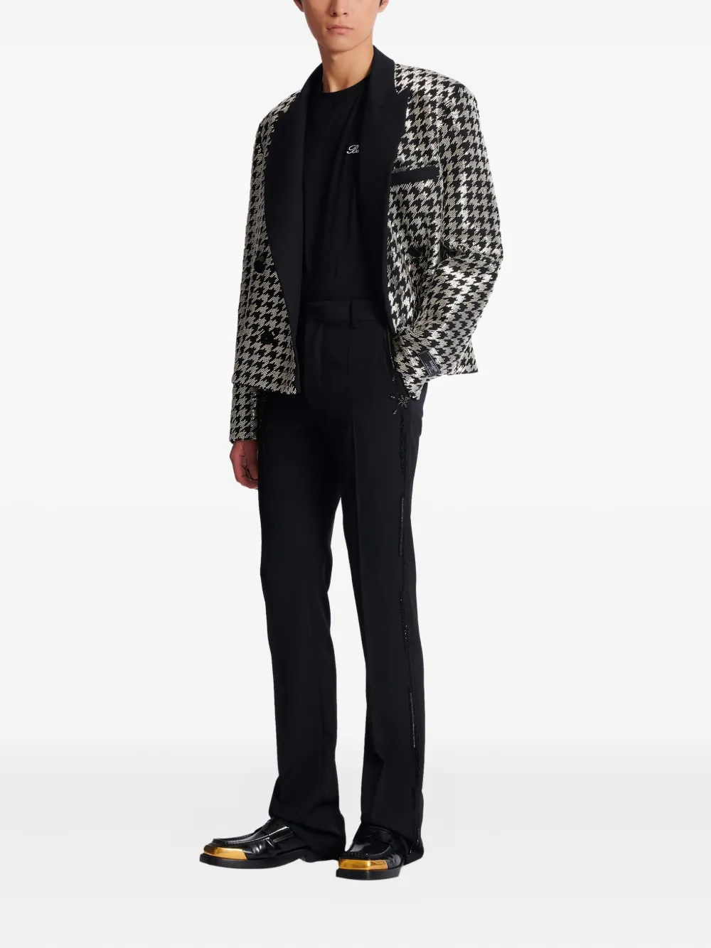 Balmain Wollen broek met geborduurde kristallen - Zwart