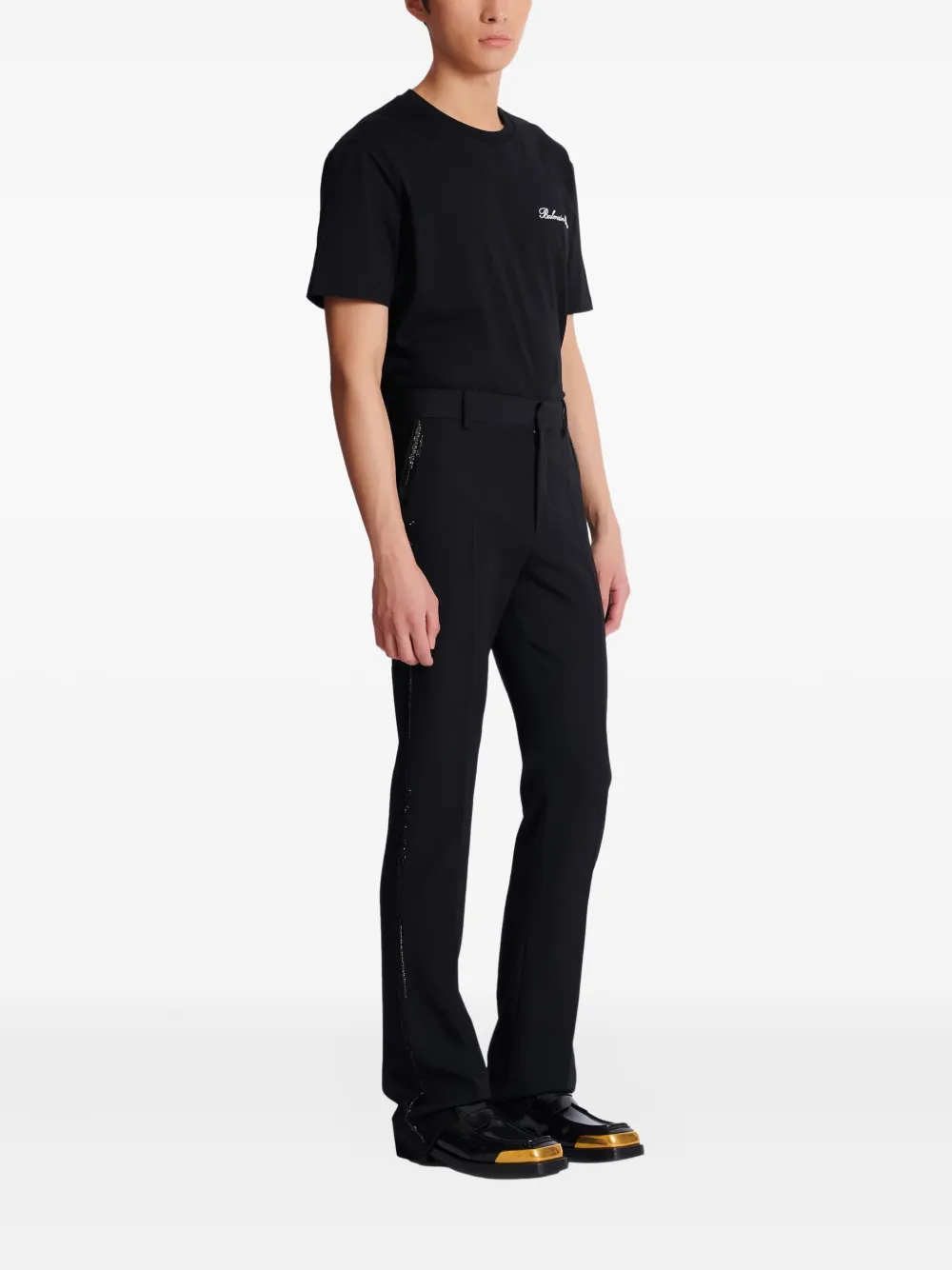  Balmain Crystal-embroidered Wool Trousers - Black 