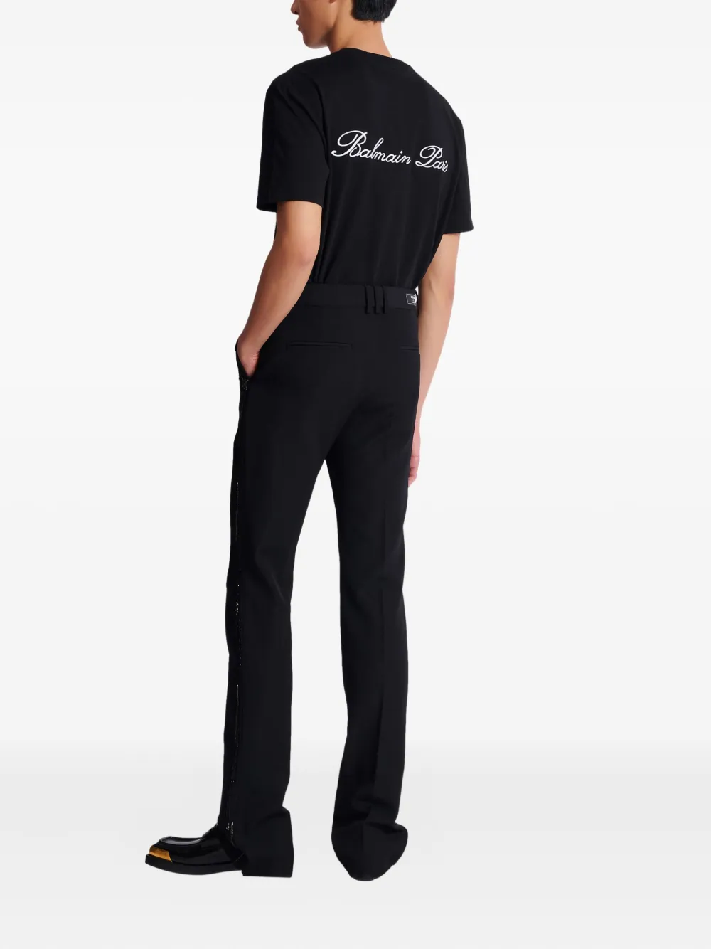 Balmain Wollen broek met geborduurde kristallen Zwart