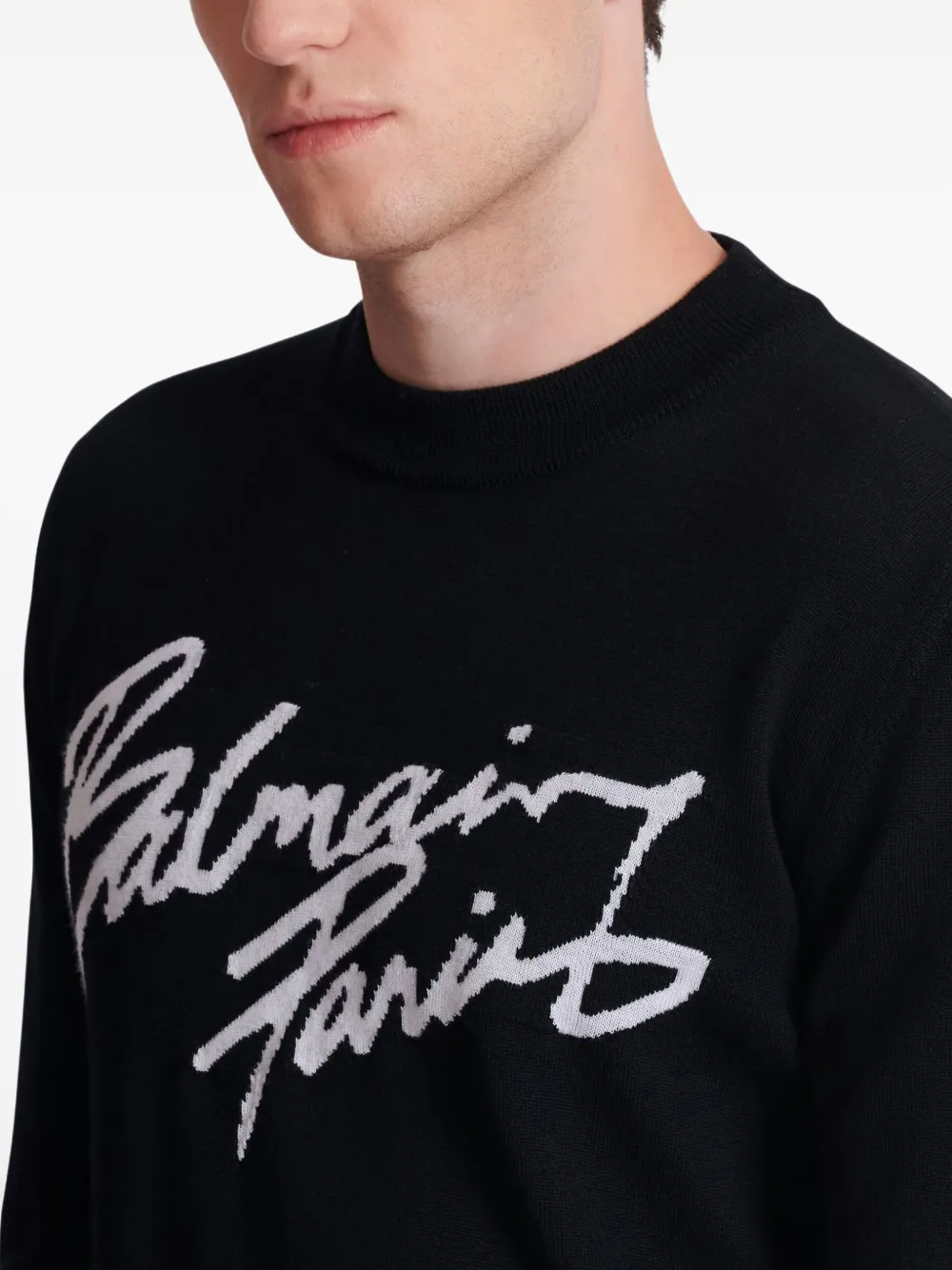 Balmain Paris Logo Intarsia Merino Wool Blend Sweater In Multi