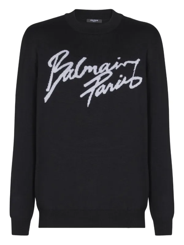 Balmain Crew-neck Wool Sweater in Black