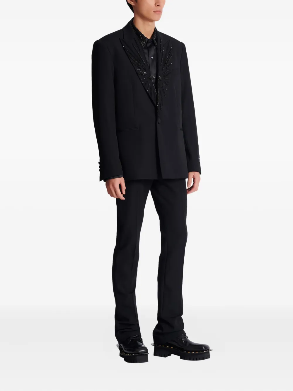 Balmain Beaded-lapel Single-breasted Blazer In Black