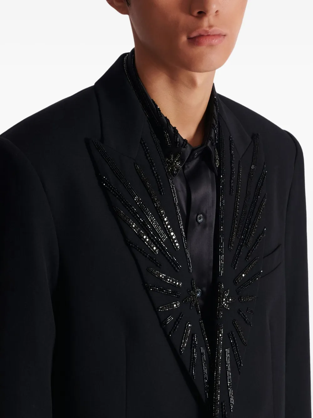 Balmain Beaded-lapel Single-breasted Blazer In Black