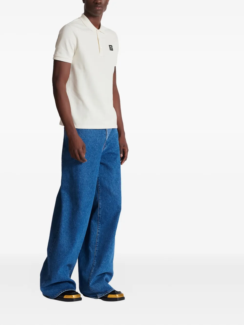 Balmain Polo Shirt Short Sleeves Ribbed Cuffs Collar In White