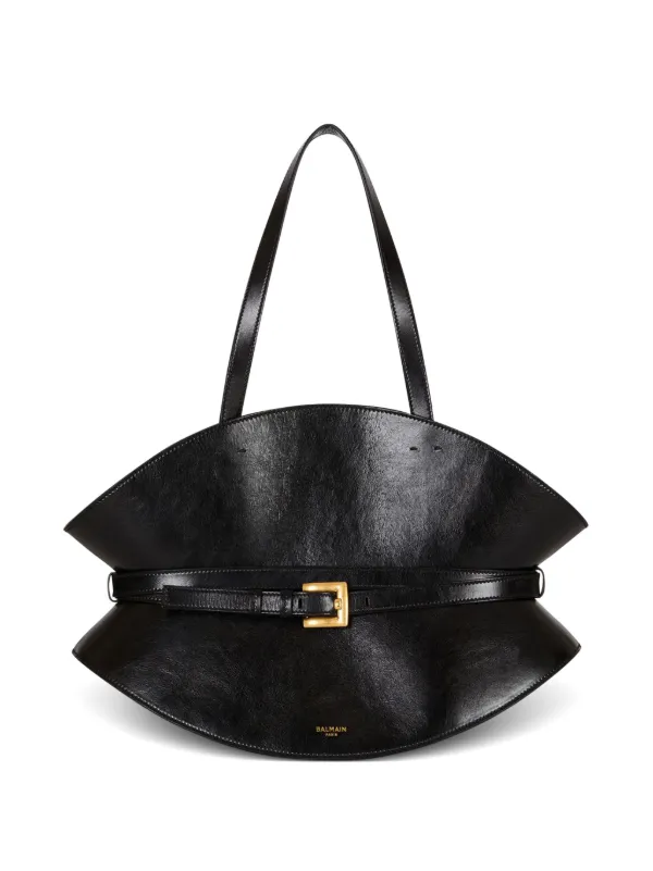 Balmain Medium Belted-detail Shoulder Bag in Black