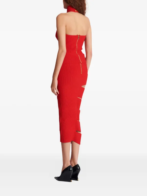 BALMAIN コットンカシミア　ミラードレス　タンクトップ　トップス　36 Balmain embellished-detail Top | Red | FARFETCH