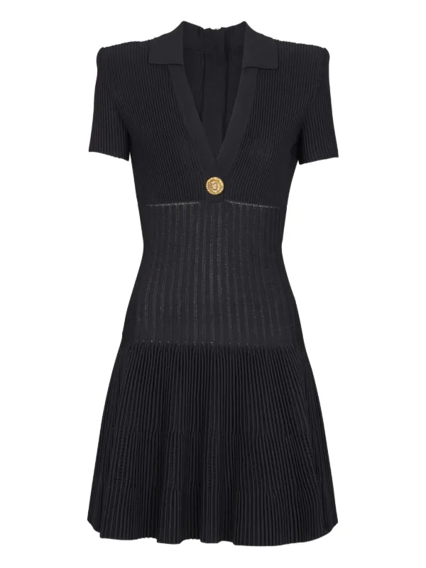 Balmain Short Flared Knit Dress in Black