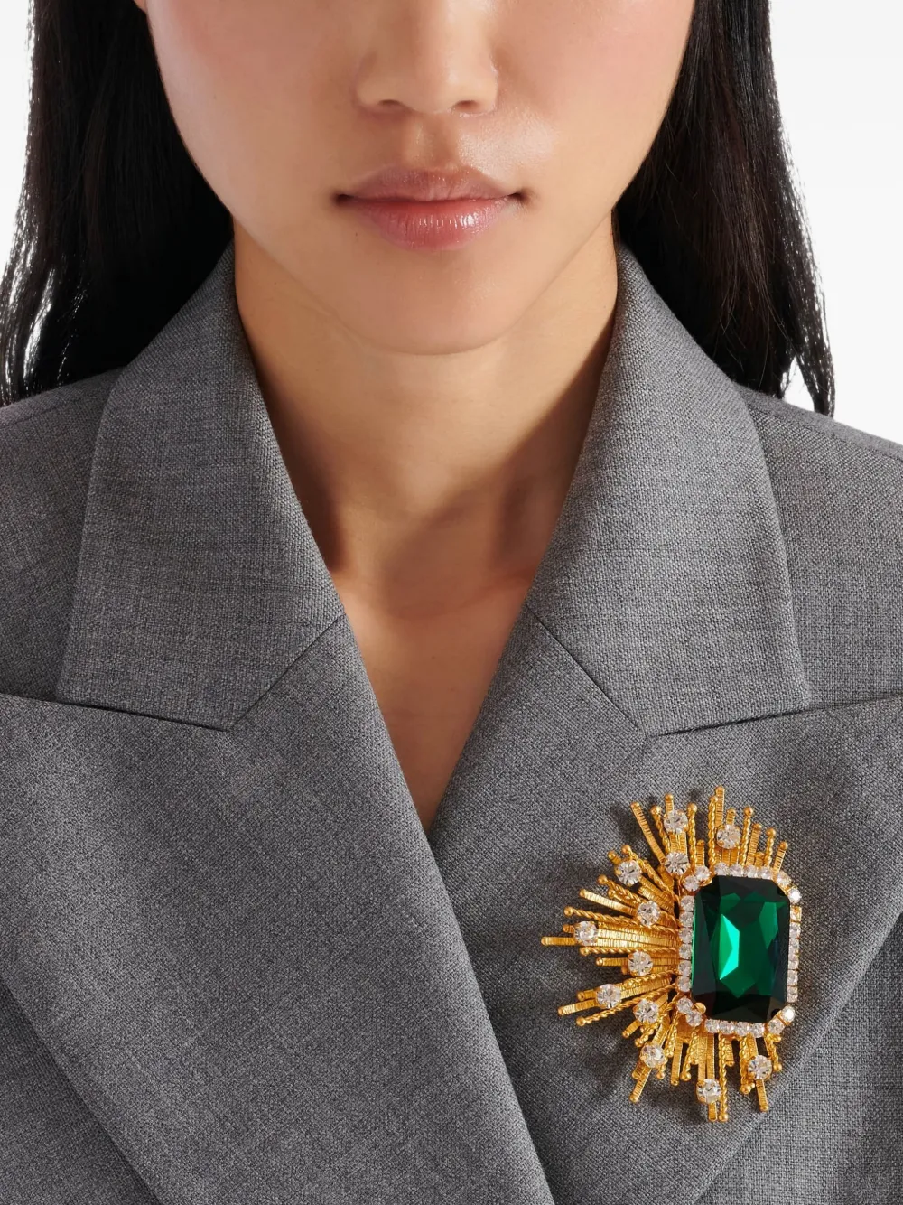 Balmain Crystal-embellishment Brooch In Gold