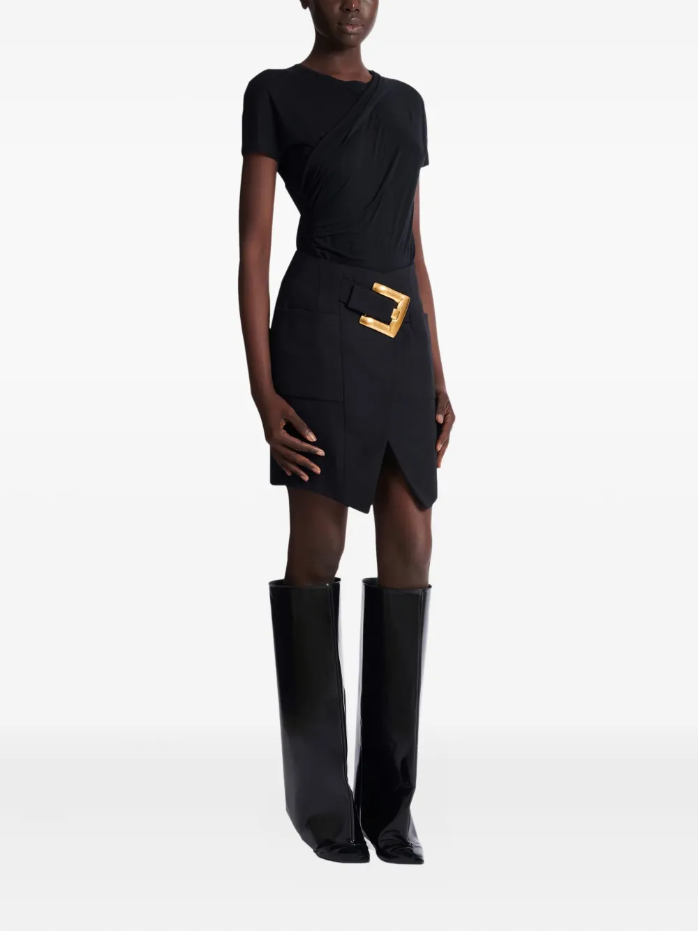 Balmain Grain De Poudre Belt-detail Mini Skirt In Black