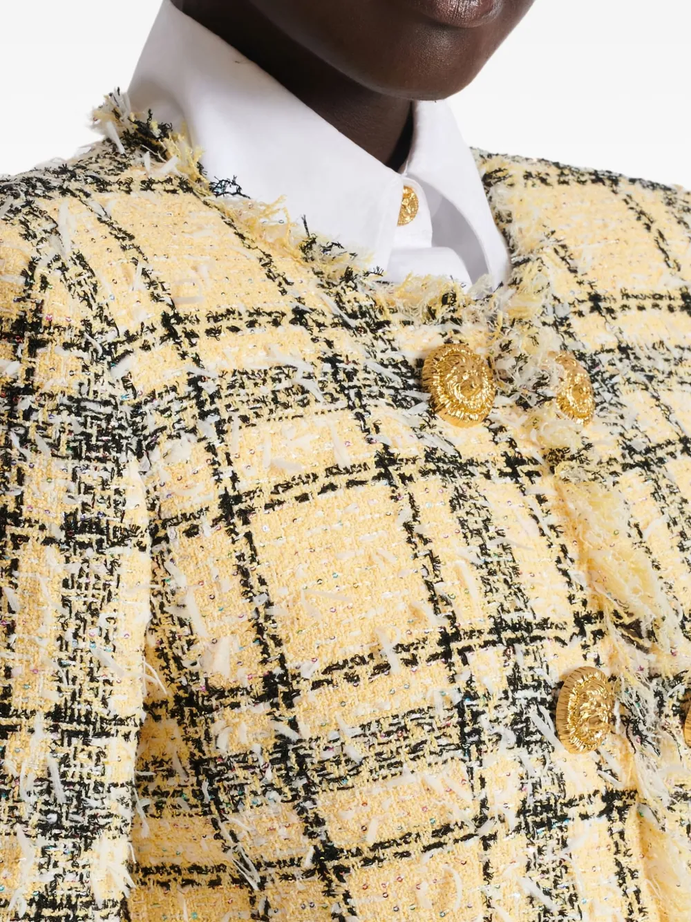 Balmain Tweed jack met knoop Geel
