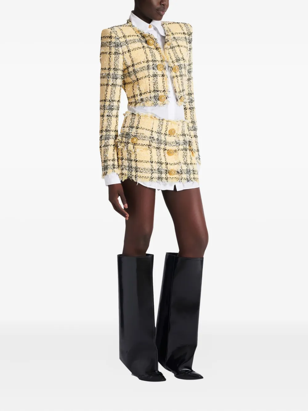  Balmain Tweed Button Jacket - Yellow 