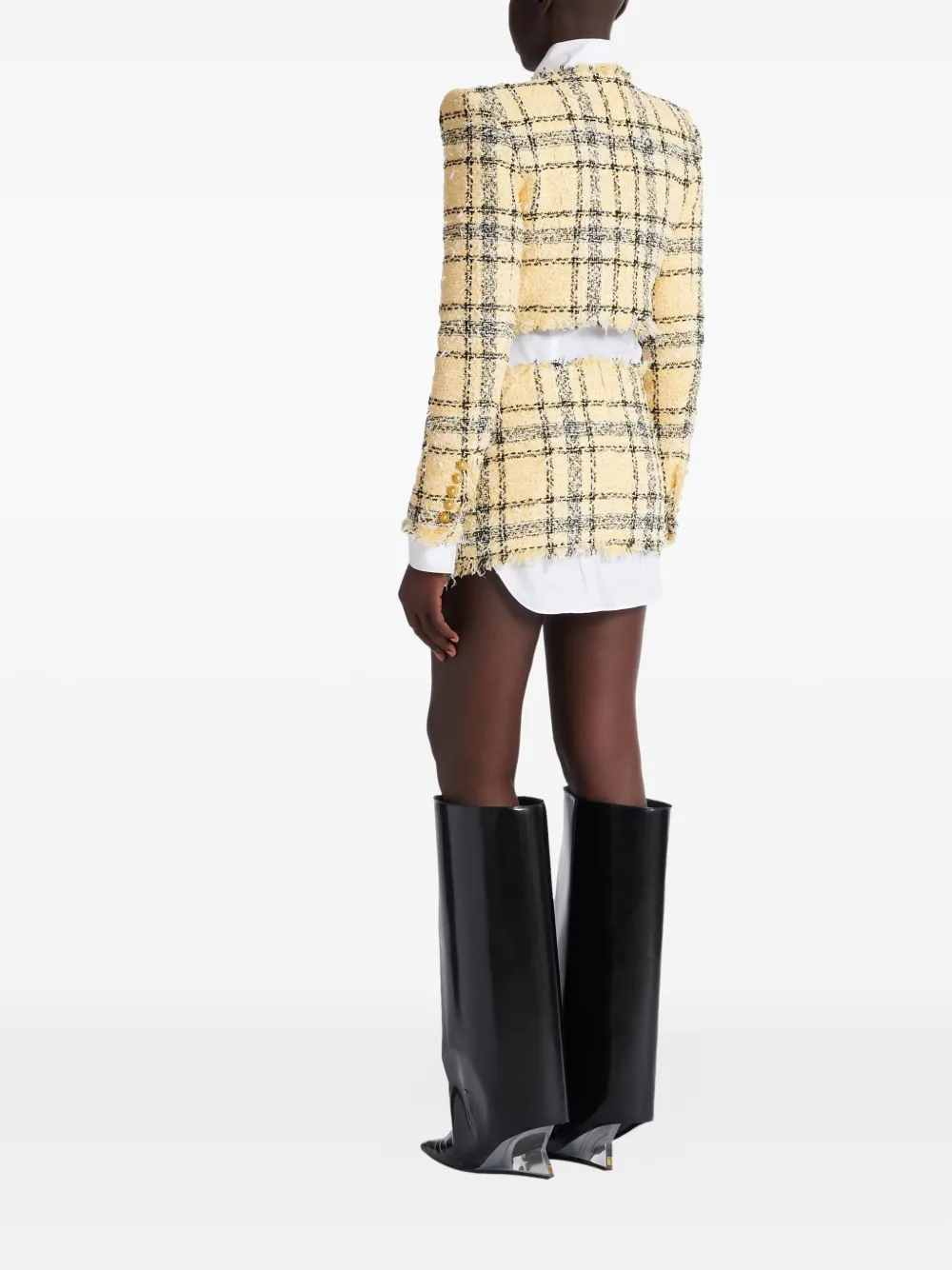 Balmain Tweed jack met knoop Geel
