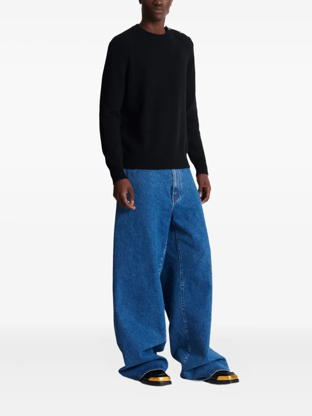  Balmain Buttoned Cashmere Sweater - Black 