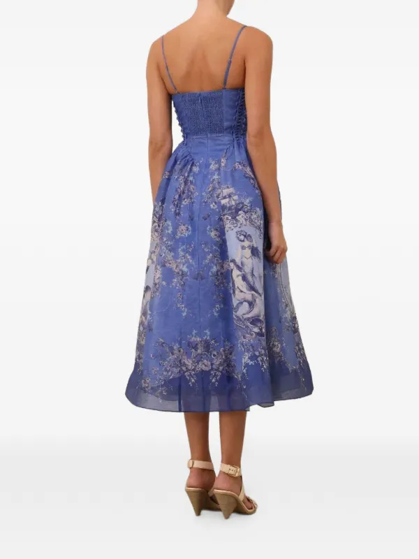blue jean dresses for a wedding Blue Floral Silk Twill Midi Dress – self-portrait-US
