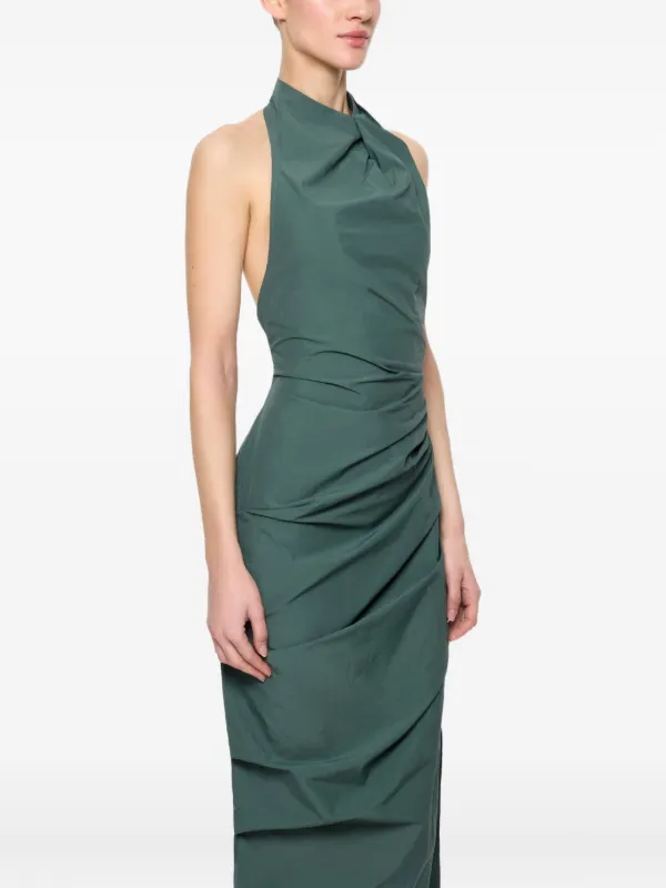 paris georgia green dress June Halterneck Gathered Midi | darkturquoise