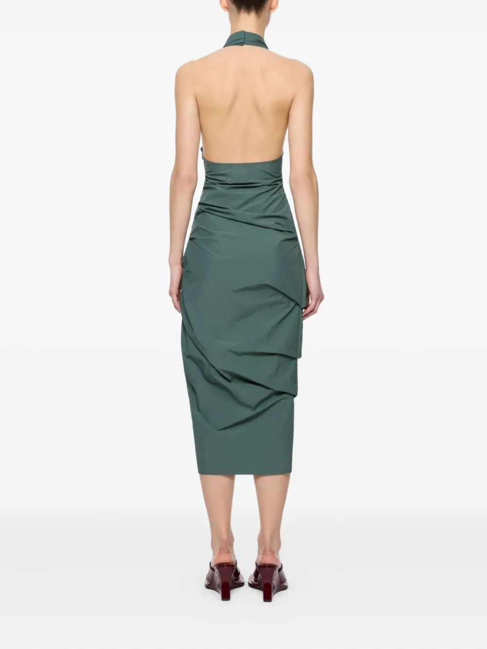 Paris Georgia June Halterneck Gathered Midi Dress In Green