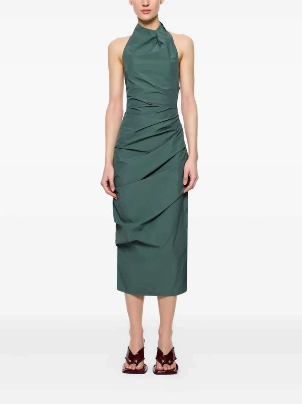 Paris Georgia June Halterneck Gathered Midi Dress In Green