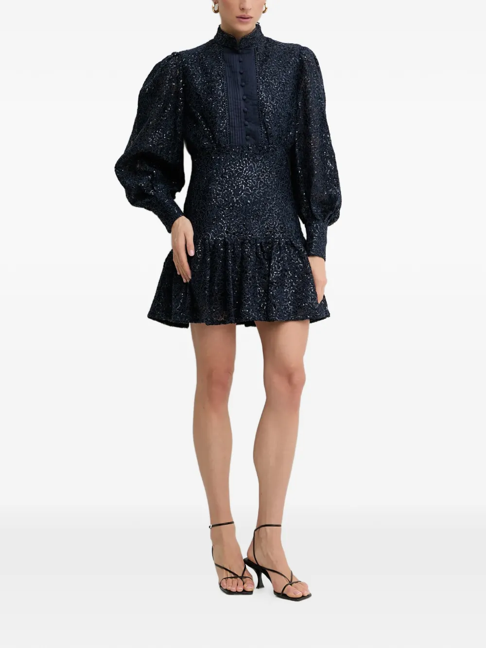  Bardot Remy Sequin-embellished Ruffled-detail Mini Dress - Blue 