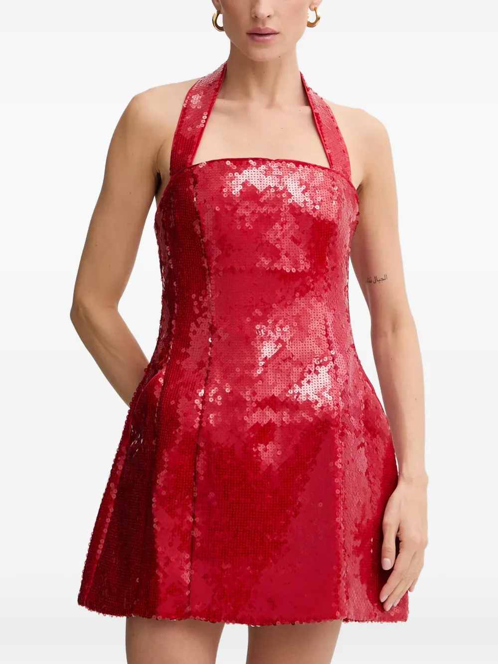 Bardot sequin-embellished halterneck mini dress - Rosso
