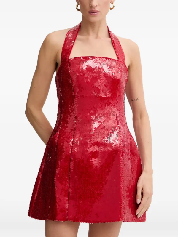 Bardot sequin-embellished Halterneck Mini Dress | Red | FARFETCH JO