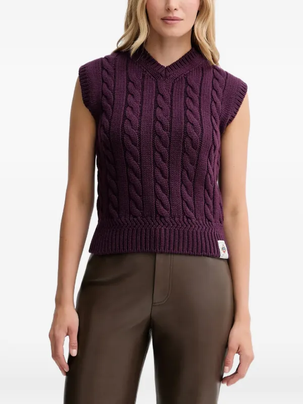 Bally Cable-knit V-neck Top in Purple