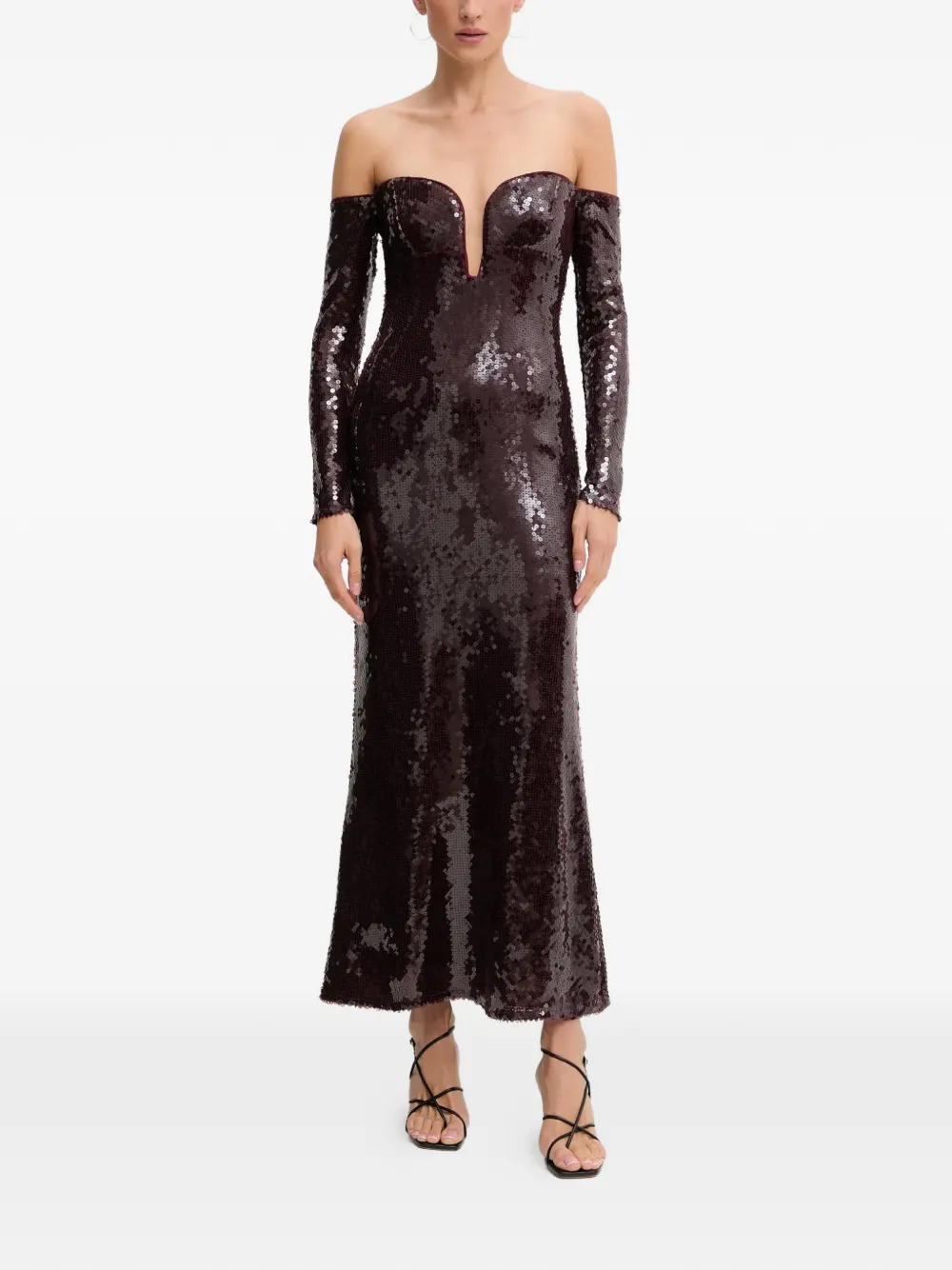 Bardot sequin-embellished off-shoulder midi dress - Rosso