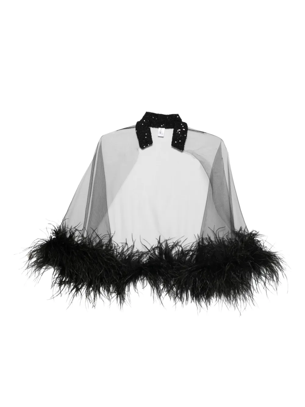 Atu Body Couture Cape met afwerking van veren en pailletten Zwart