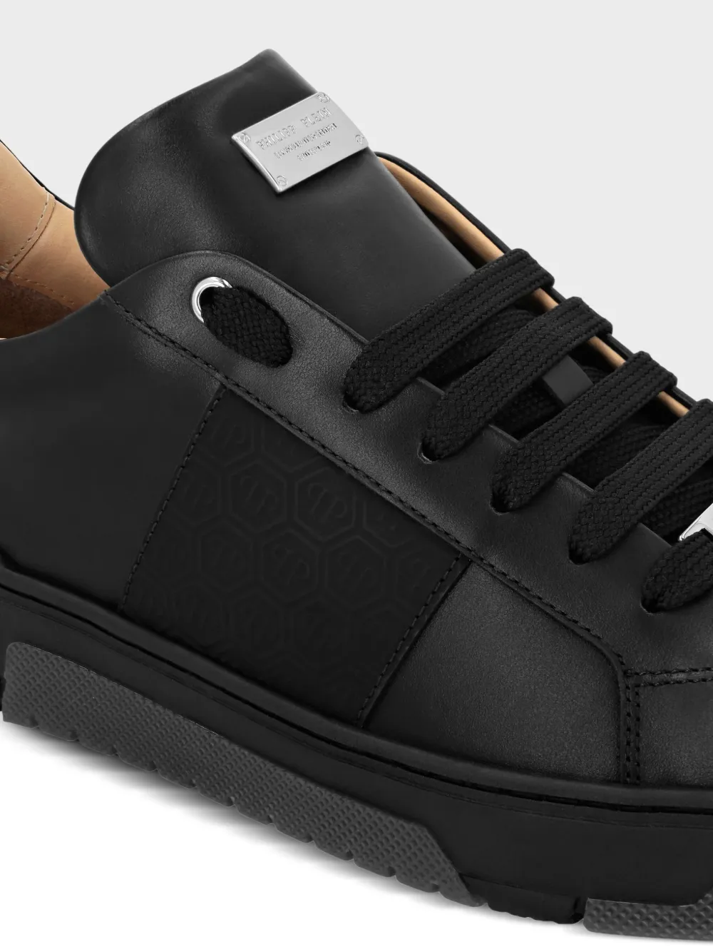 Philipp Plein Junior Leren sneakers met reliëf Zwart