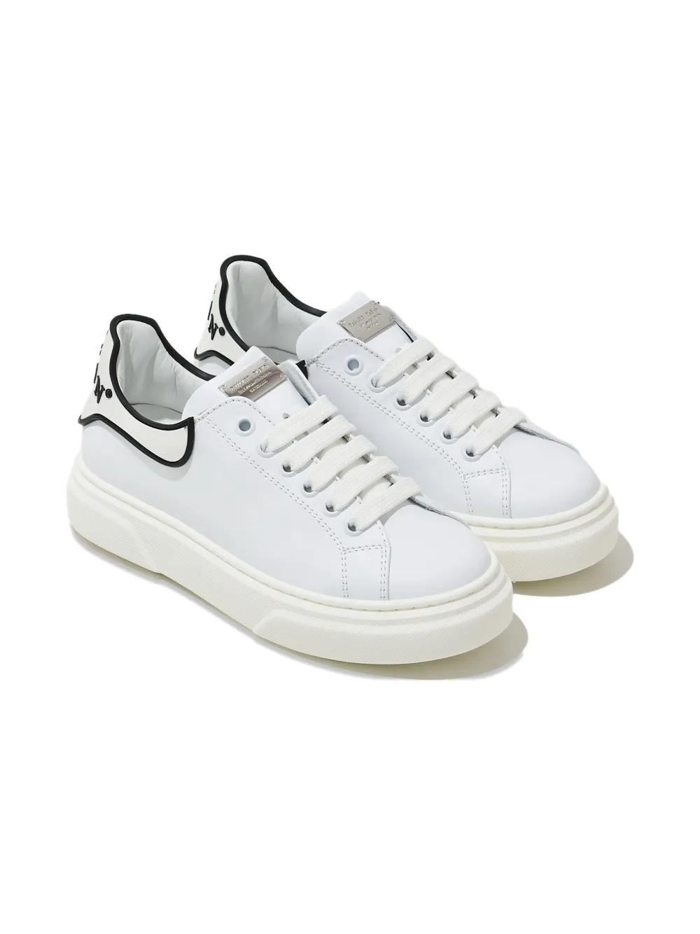 Philipp Plein Junior Leren sneakers met logo Wit