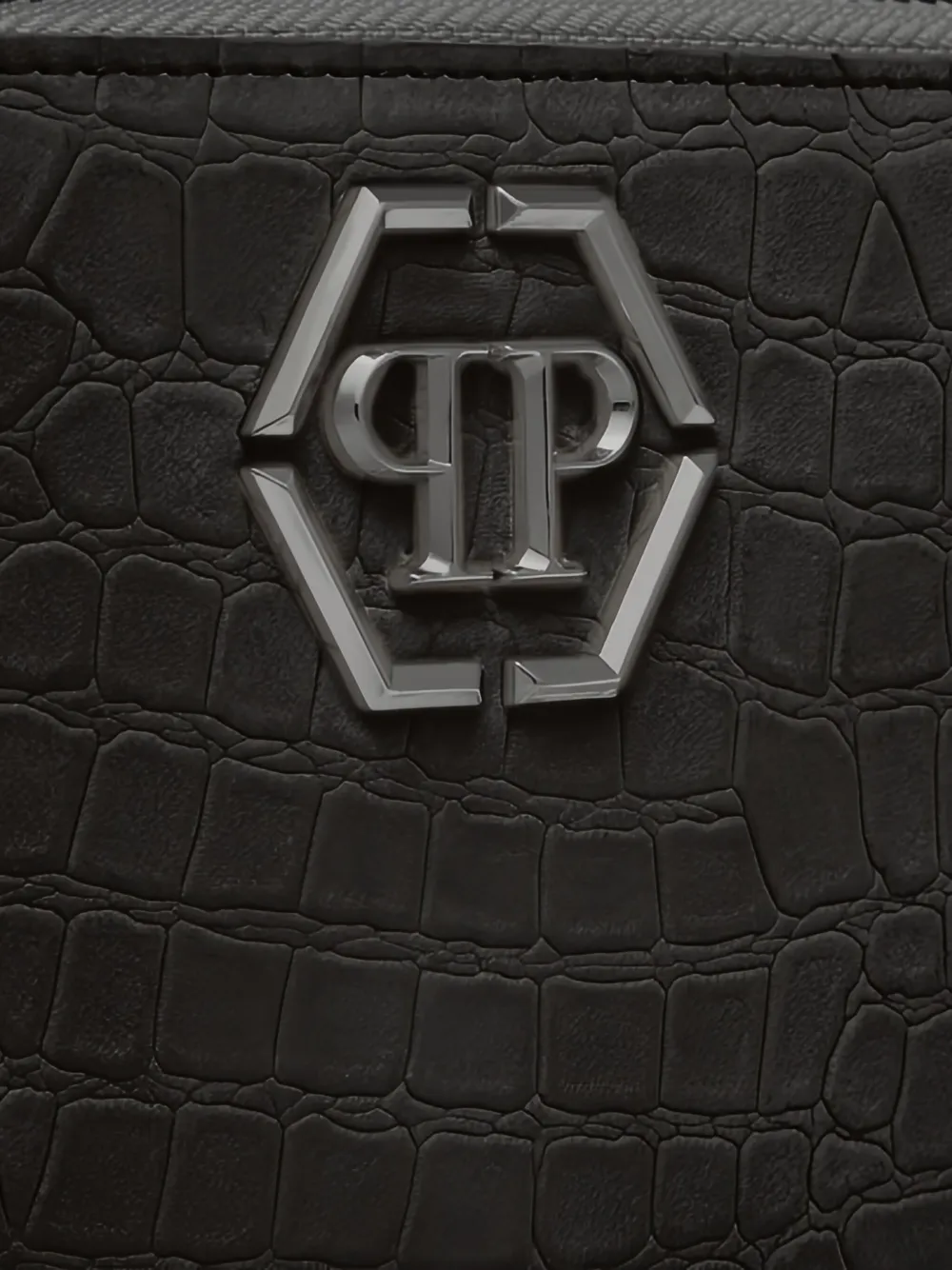 Philipp Plein Portemonnee met krokodillen-reliëf en logo Zwart