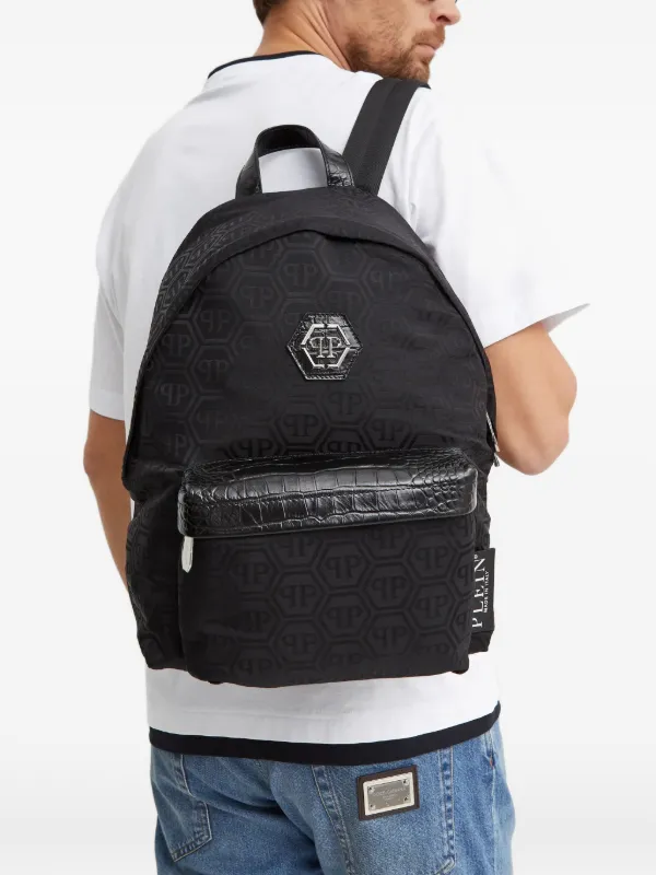 Philipp Plein Monogram crocodile-skin Backpack | Black | FARFETCH