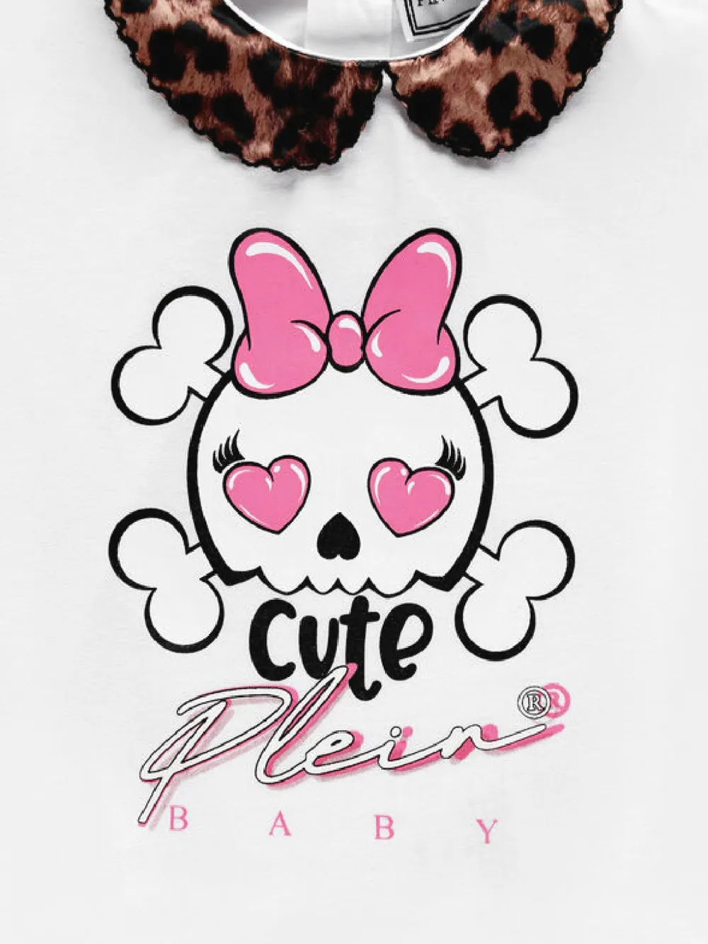 Philipp Plein Junior T-shirt met luipaardprint kraag en ruches Wit