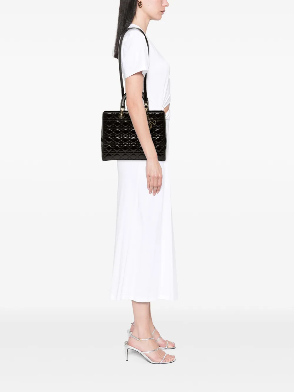 DIOR Pre-owned 2012 Large Patent Cannage Lady Satchel In Brown