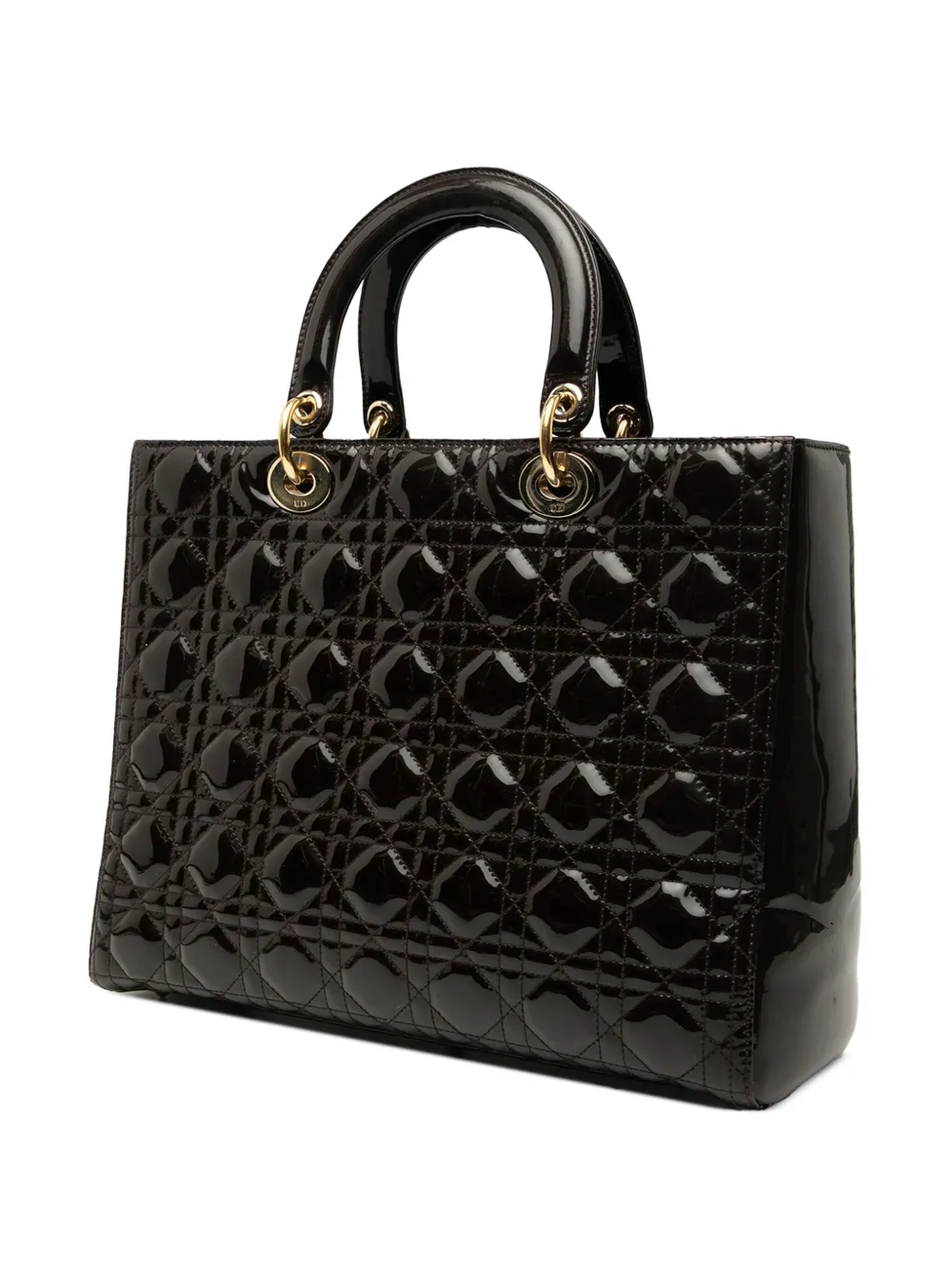 DIOR Pre-owned 2012 Large Patent Cannage Lady Satchel In Brown