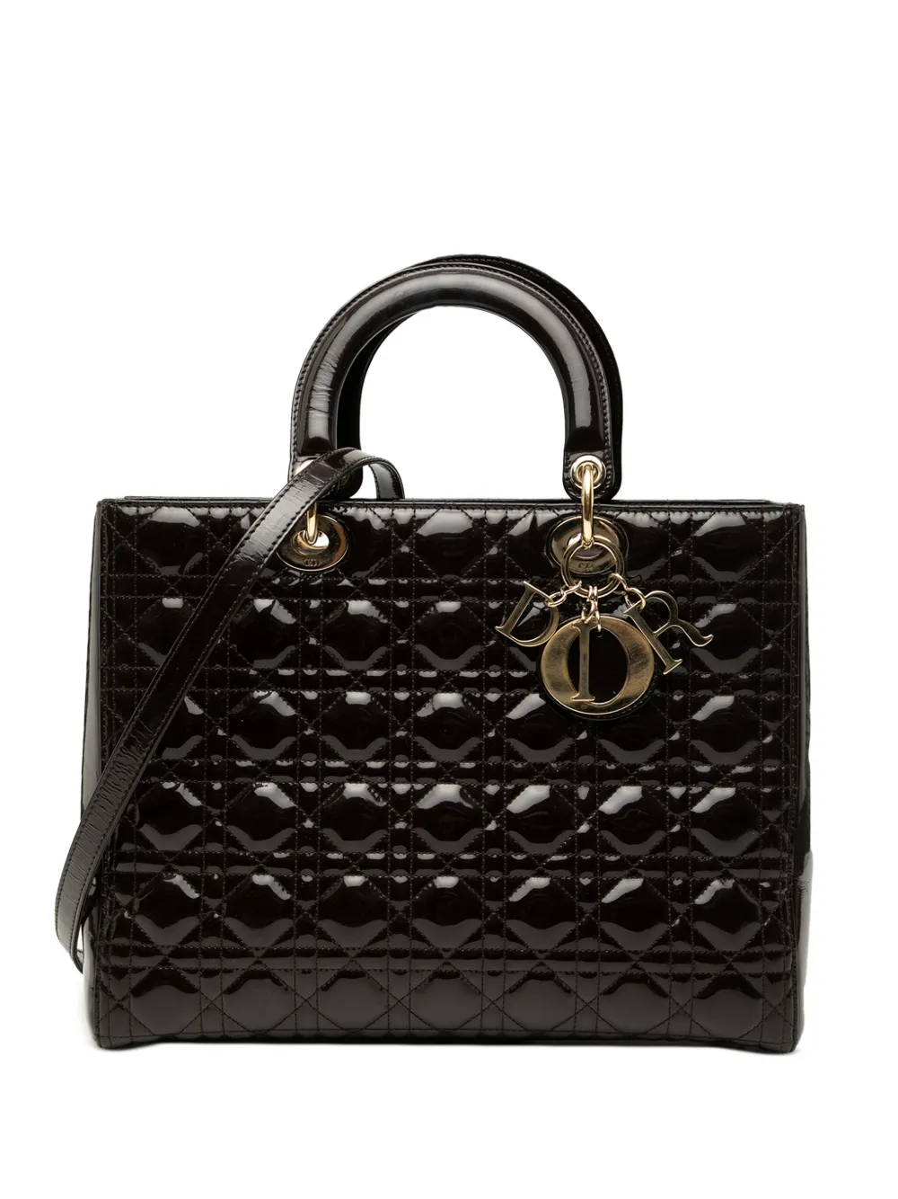 Christian Dior Pre-Owned 2012 ラージ パテント カナージュ レディ ディオール サッチェルバッグ - ブラウン