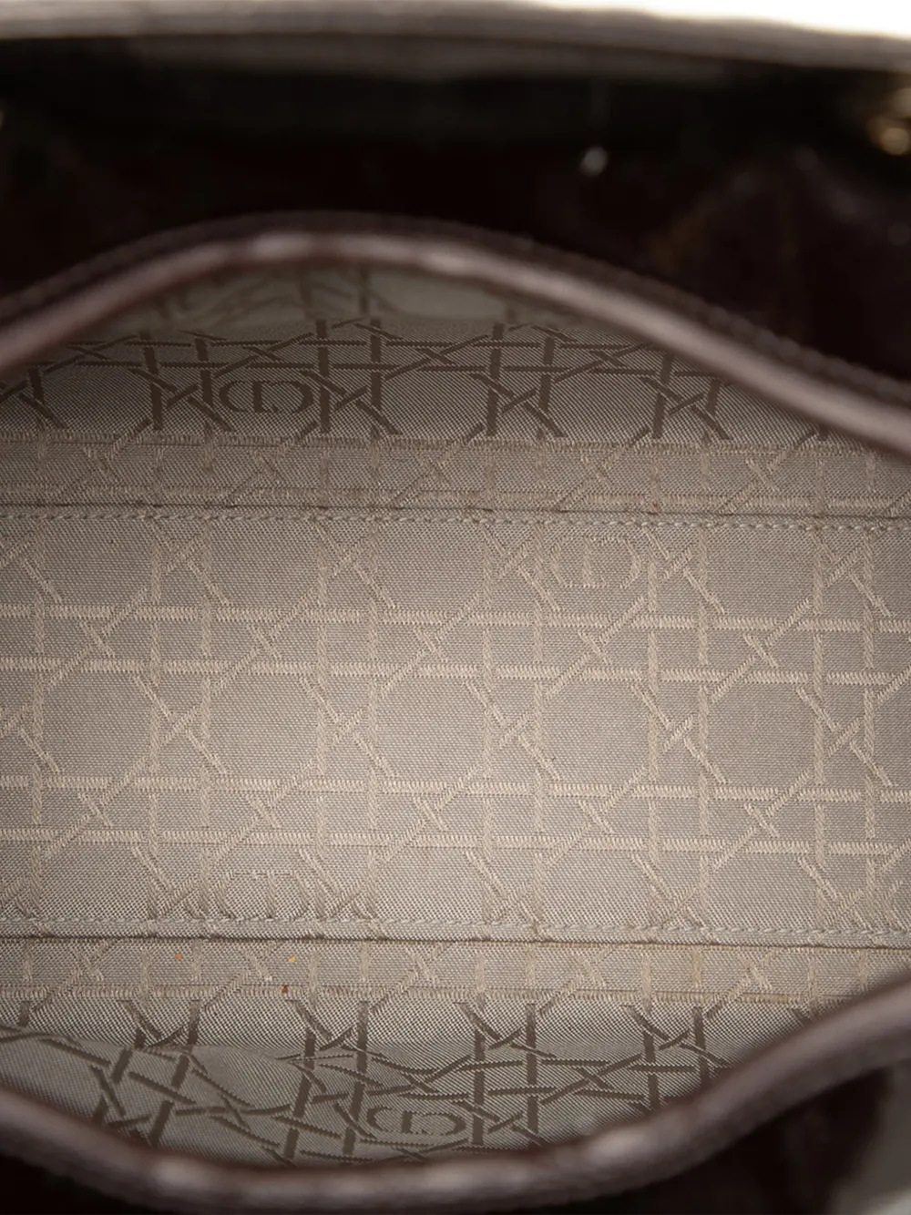 DIOR Pre-owned 2012 Large Patent Cannage Lady Satchel In Brown