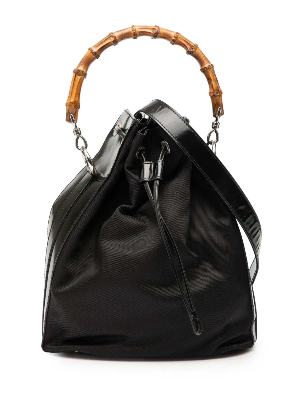 Pre-owned Gucci 20th Century Nylon Bamboo Bucket Bag In Black