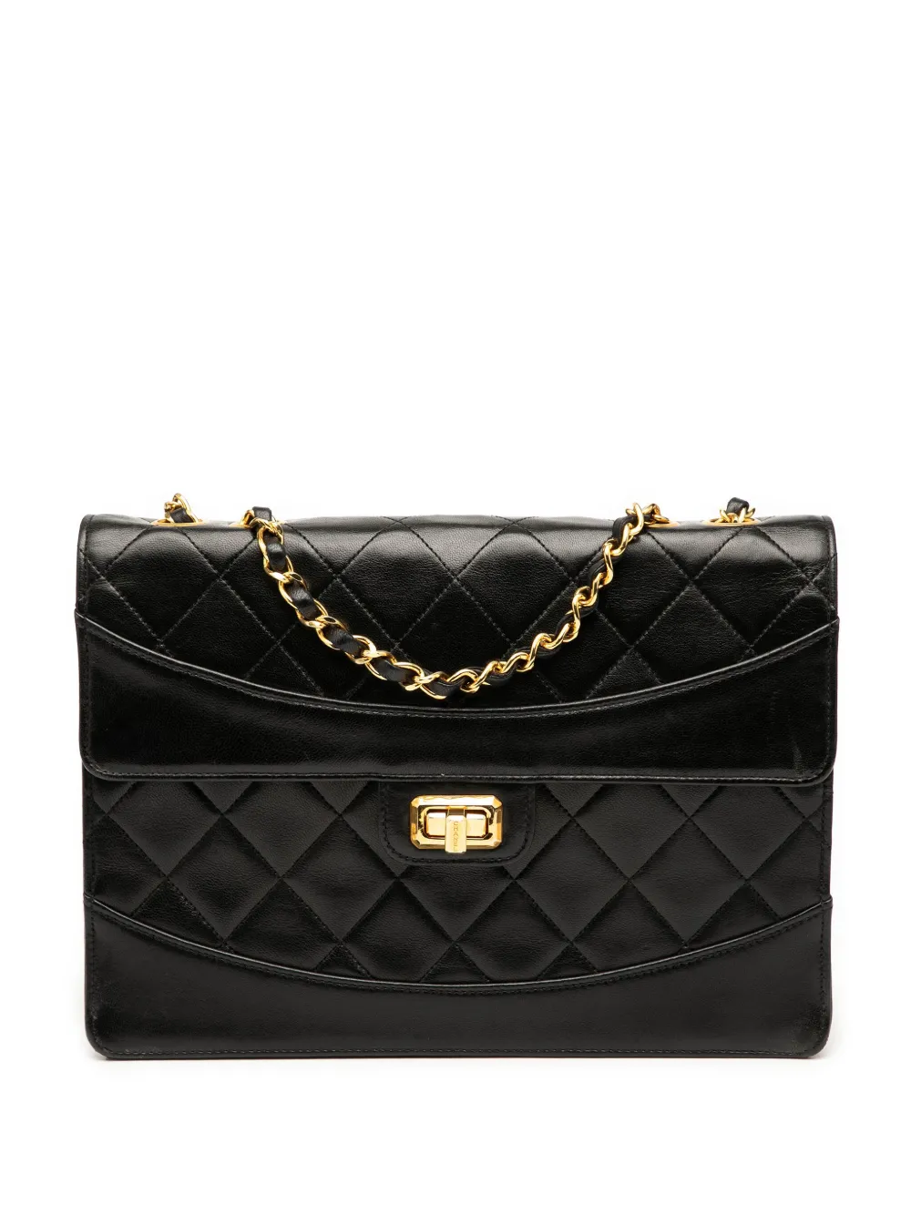 Pre-owned Chanel 1989-1991 Medium Quilted Lambskin Mademoiselle Single Flap Shoulder Bag In Black