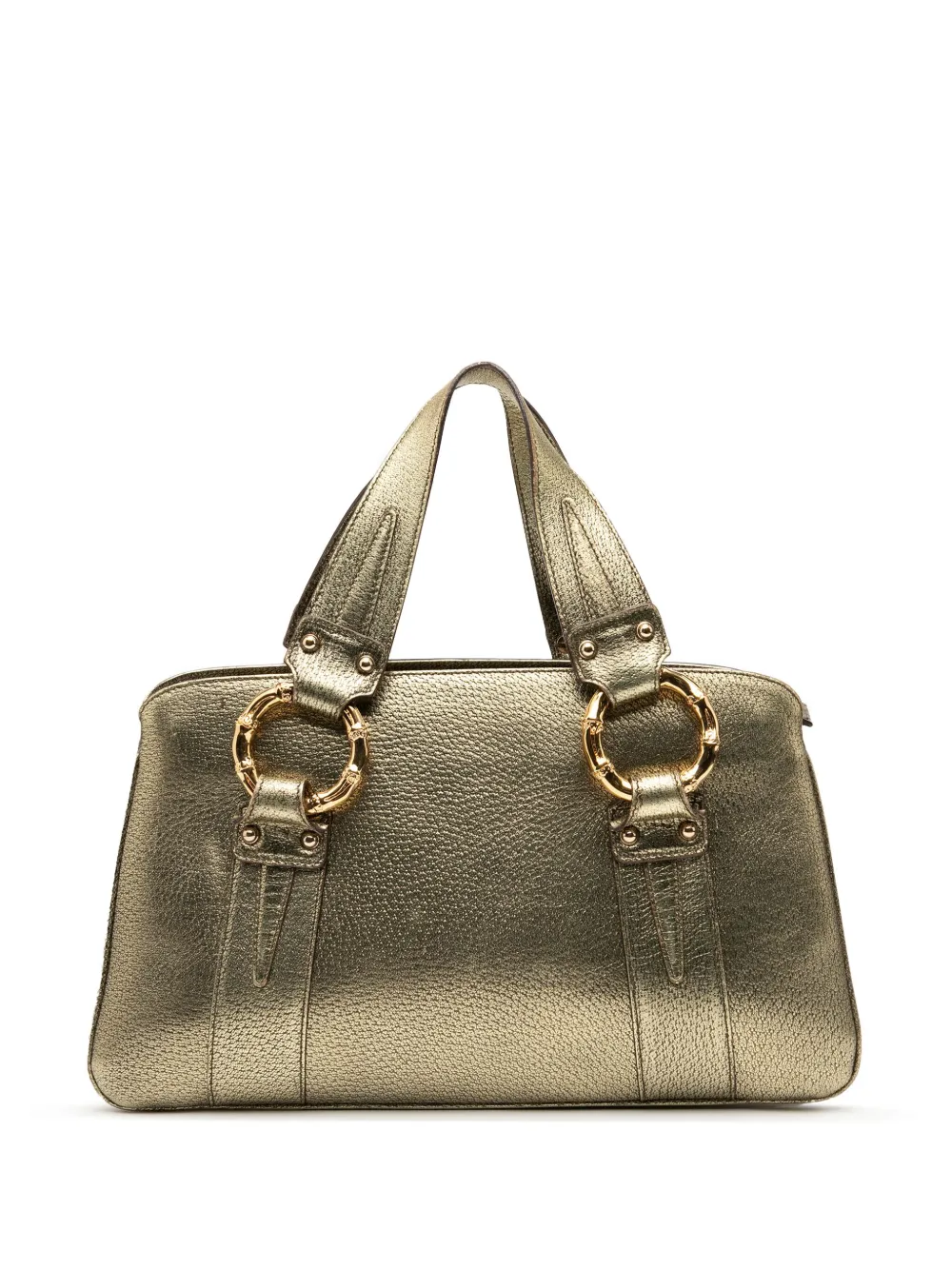 Pre-owned Gucci 2000-2015 Metallic Calfskin Metal Bamboo Handbag In Gold