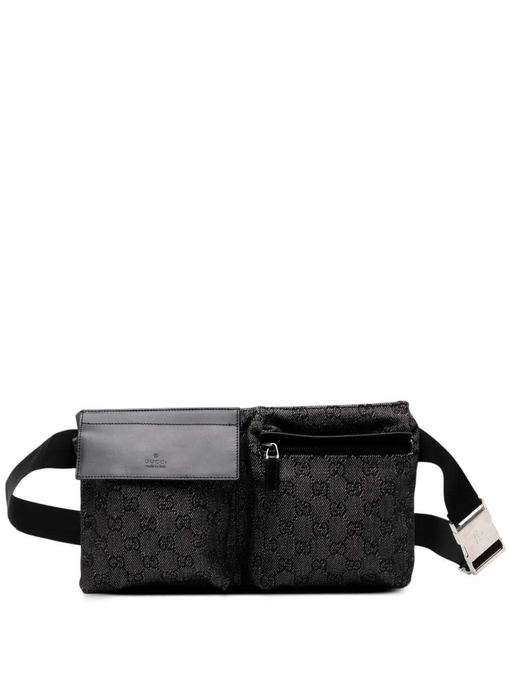 Pre-owned Gucci 2000-2015 Gg Denim Double Pocket Belt Bag In Gray
