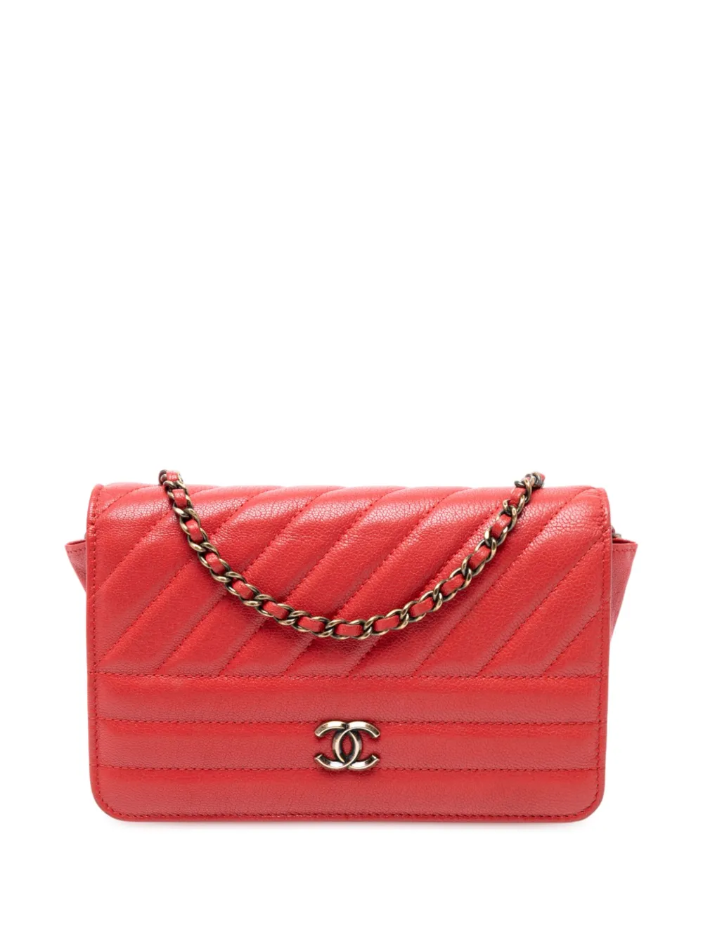 CHANEL Pre-Owned 2016-2017 マトラッセ ゴートスキン ダイアゴナル ウォレット オン チェーン ショルダーバッグ CHANEL Pre-Owned 2016-2017 マトラッセ ゴートスキン ダイアゴナル ウォレット オン チェーン ショルダーバッグ