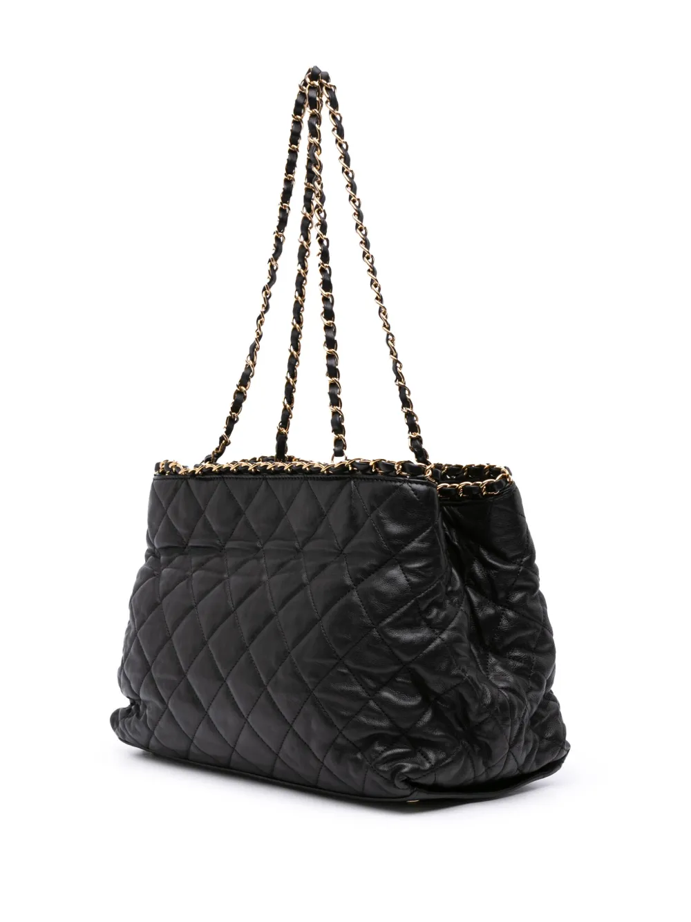 CHANEL Pre-owned 2010-2011 Small Quilted Calfskin Chain Me Tote Bag In Black