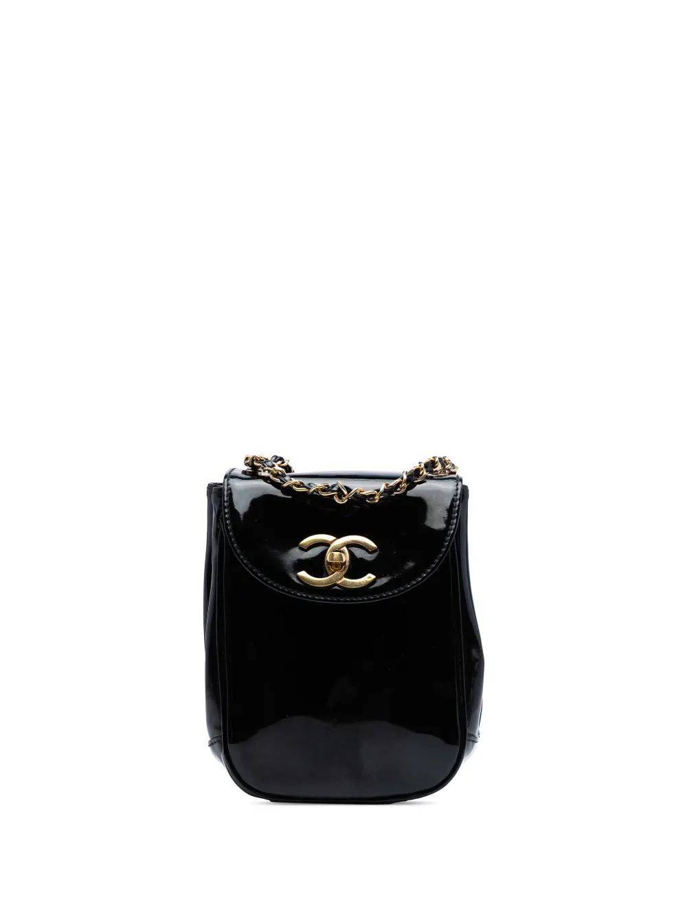 CHANEL Pre-Owned 1994-1996 ココマーク パテントフラップ ショルダーバッグ - ブラック