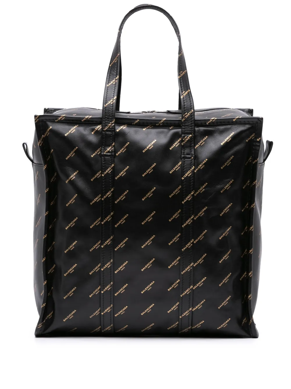 Balenciaga Pre-Owned Borsa shopper Bazar M in pelle di agnello con logo all-over 2017 - Nero